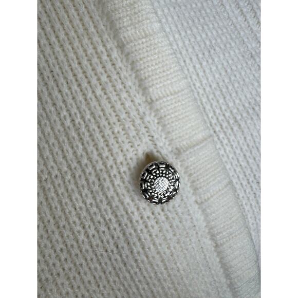 Vintage 70s off-white cable knit cardigan with silver buttons, size M - Picture 6 of 6
